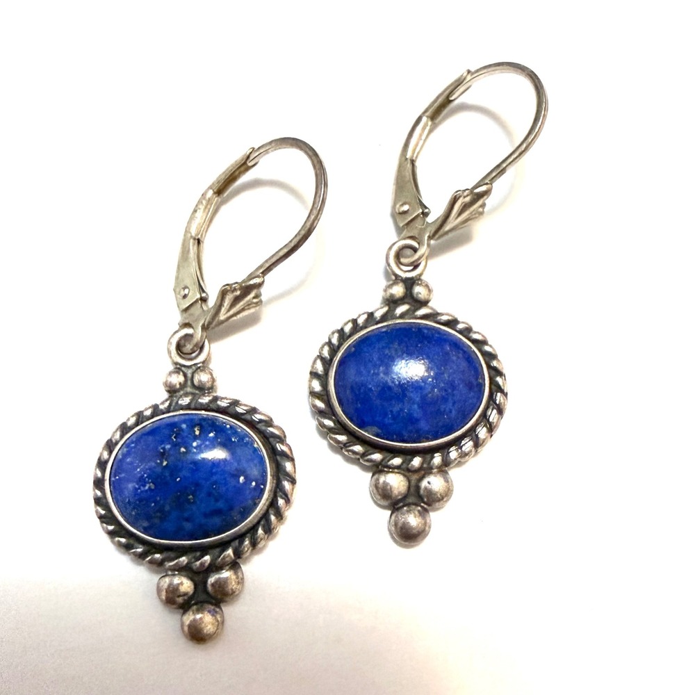 Nice! Vintage Lapis Sterling Silver Earrings QT Pollack Blue Oval Southwestern